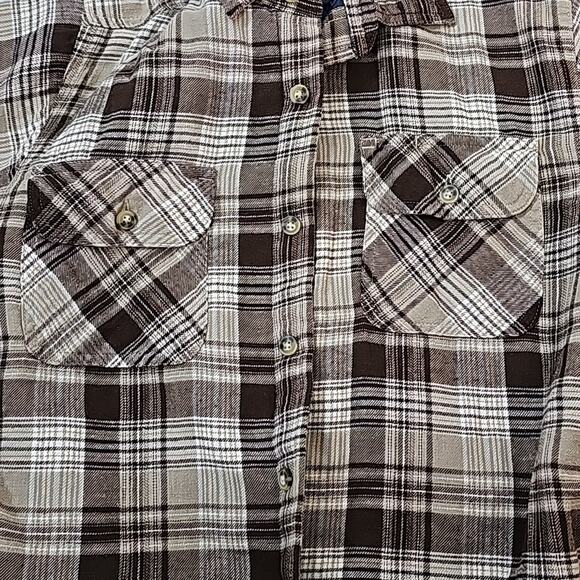 Wrangler Mens Sz Small Brown Plaid Flannel Pockets Quilted Lined Shacket Jacket - Picture 6 of 12